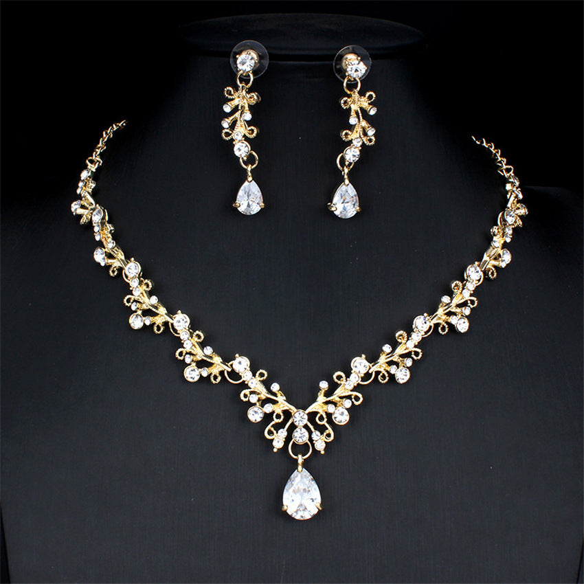 Bridal Pearl Necklace with White Gemstone Accents