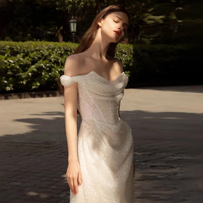 Bridal Hepburn Style Off-Shoulder Evening Dress