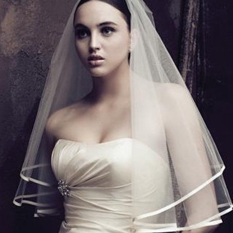 Bridal Wedding Veil with Satin and Net Edging