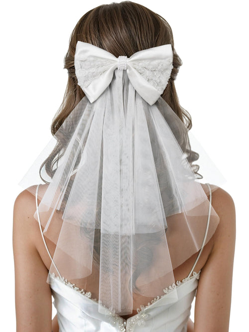 Bridal Hair Bow Veil with Pearls