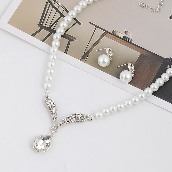 Korean Bridal Jewelry Set with Pearl Necklace