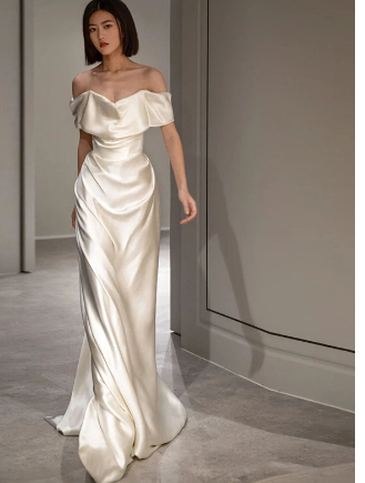 Bridal Hepburn Style Off-Shoulder Evening Dress