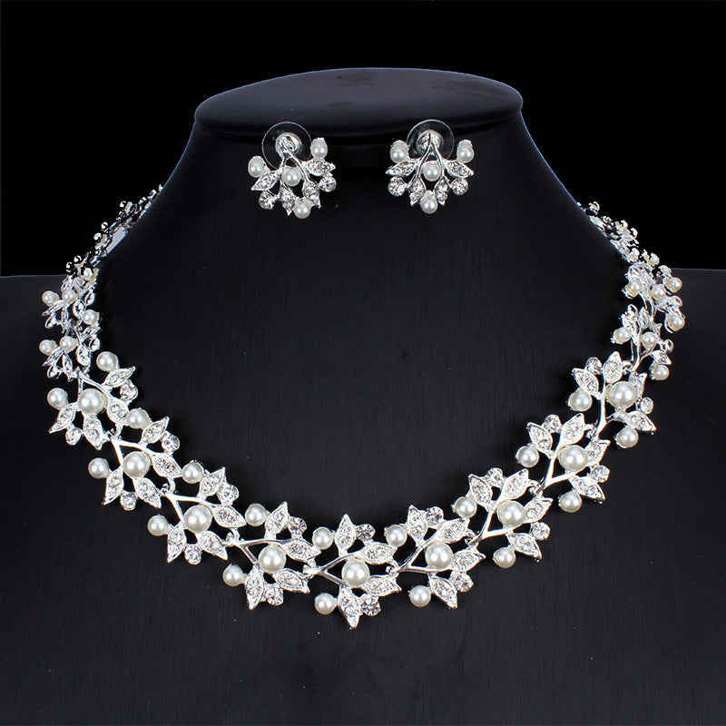 Bridal Pearl Necklace with White Gemstone Accents