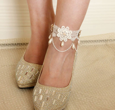 White Floral Bridal Bridesmaid Dress Accessory Anklet